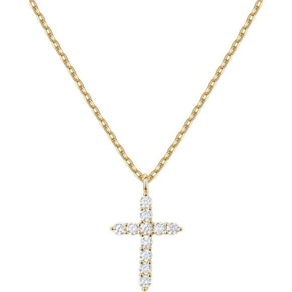 14K Gold Plated Cubic Zirconia Cross Necklace for Women | Cross Faith Pendant - Picture 1 of 6